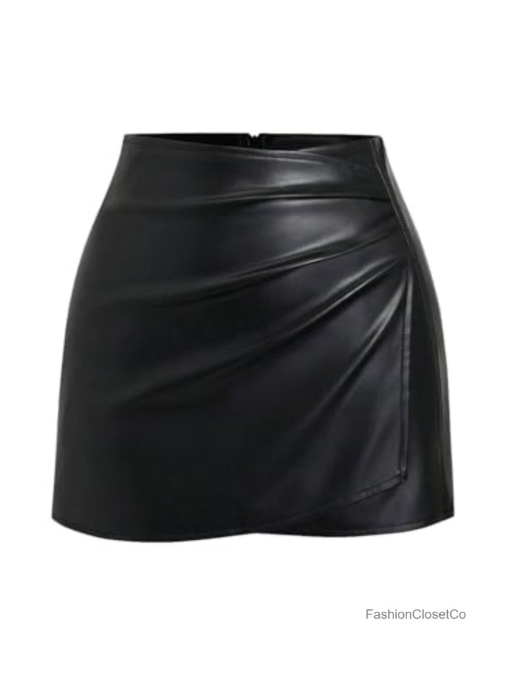 High Waist Mini Leather Skirt Wrap Ruched Bodycon Pencil Skirt